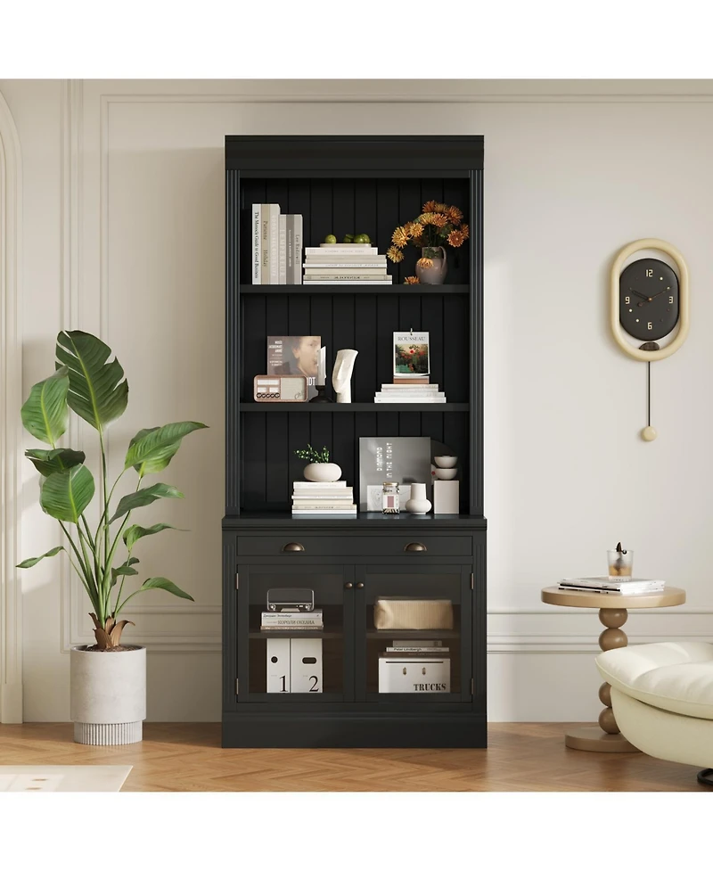 Streamdale Furniture Modern Bookcase with Glass Doors & Drawer - Black