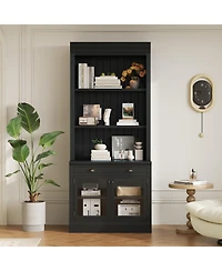 Streamdale Furniture Modern Bookcase with Glass Doors & Drawer - Black