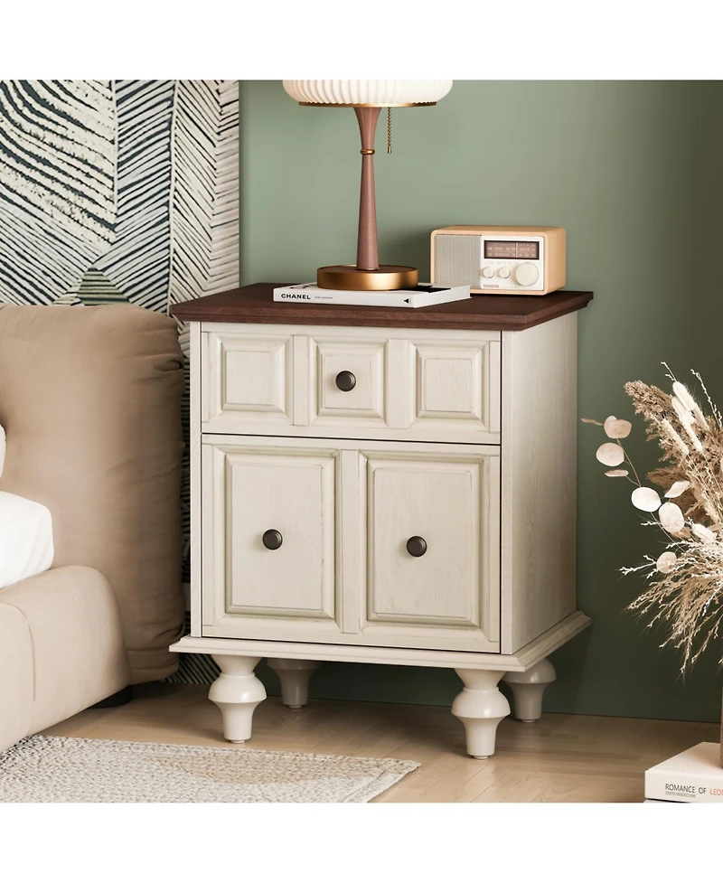 Streamdale Furniture Vintage Nightstand 2 Drawers Roman Legs Solid Wood (Antique White)