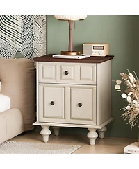 Streamdale Furniture Vintage Nightstand 2 Drawers Roman Legs Solid Wood (Antique White)