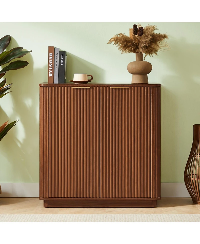 Streamdale Furniture Walnut Buffet Cabinet Sideboard - Curved Wave Design