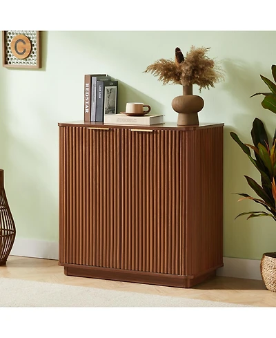 Streamdale Furniture Walnut Buffet Cabinet Sideboard - Curved Wave Design