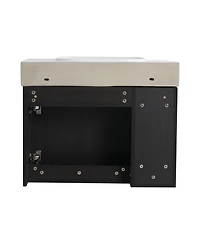 Streamdale Furniture 26" Wall-Mount Vanity, Ceramic Sink, Soft-Close, Dark Oak