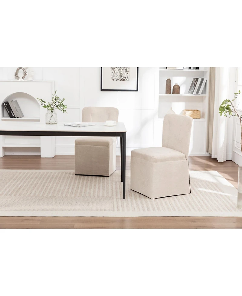 Streamdale Furniture Linen Dining Chairs Modern Fabric Side Chairs Padded Seat Set of 2 (Beige)