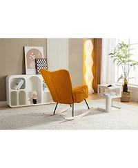 Streamdale Furniture Teddy Fabric Rocking Chair With Adjustable Footrest,Caramel