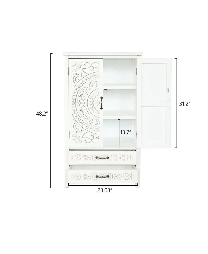 Streamdale Furniture 27" White Tower Cabinet - Rustic Wood Sideboard