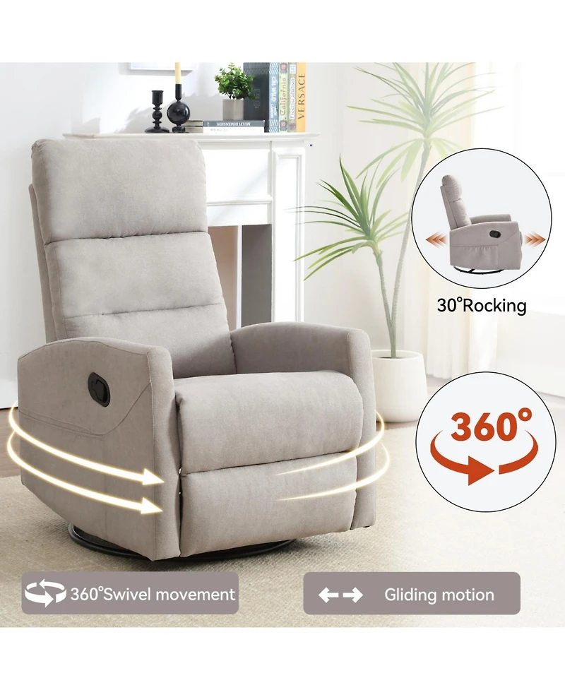 Streamdale Furniture Manual Recliner Chair with Rocker and Swivel in Fabric for Living Room