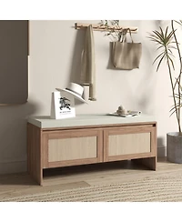 Streamdale Furniture Rattan Storage Bench with Cushion & Shoe Cabinet - Natural Finish