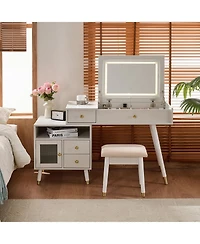 Streamdale Furniture Vanity Desk with Lighted Mirror, Stool & Drawers - White