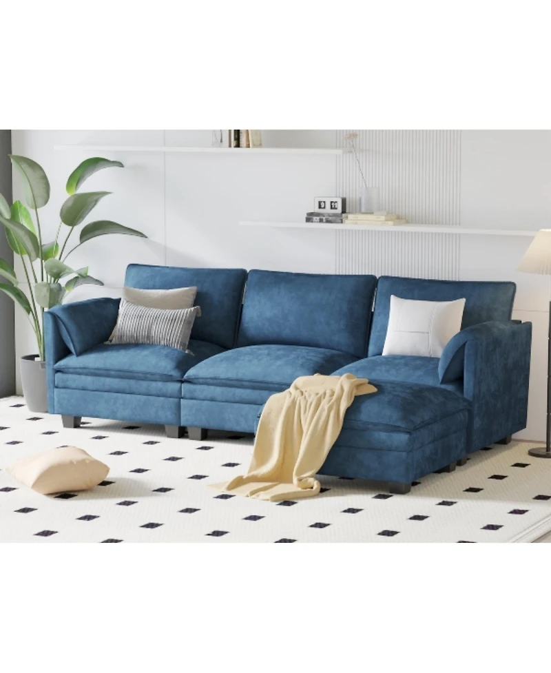 Streamdale Furniture Streamdale 107.8" 3 Seater L-Shaped Sofa Couch with Ottoman & Pockets