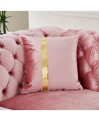 Streamdale Furniture L-Shaped Chesterfield Velvet Sectional Sofa, Gold Accents, 5 Pillows