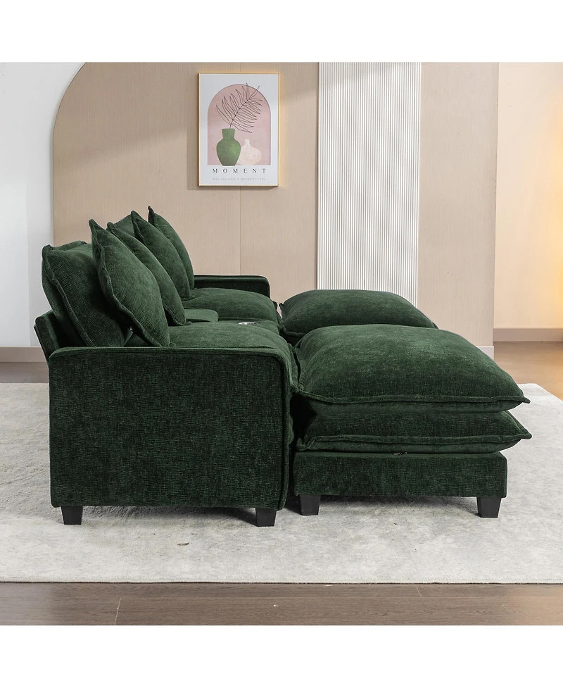 Streamdale Furniture 111" Chenille Sectional Sofa w/ Ottomans, Usb, Cup Holders & Storage