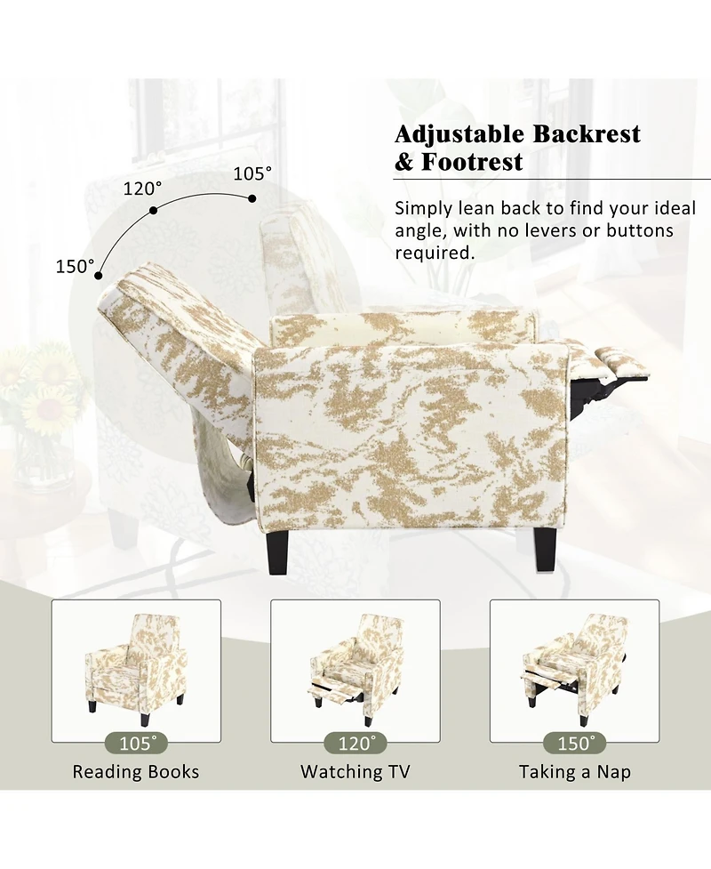 Streamdale Furniture 27.5" Recliner Chair, Solid Wood Legs, White & Yellow