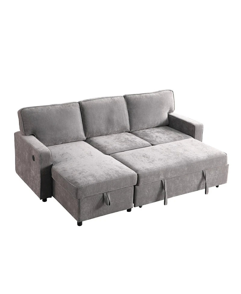 Streamdale Furniture Grey Sectional Sleeper Sofa with Storage, Usb & Cup Holders