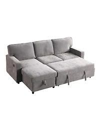 Streamdale Furniture Grey Sectional Sleeper Sofa with Storage, Usb & Cup Holders