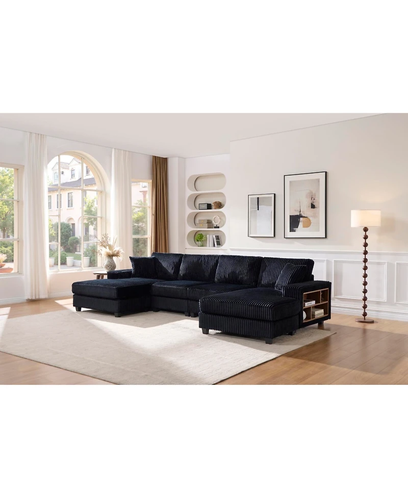 Streamdale Furniture Convertible Corduroy U-Shaped Sofa, Modern 4 Seat Couch