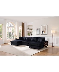 Streamdale Furniture Convertible Corduroy U-Shaped Sofa, Modern 4 Seat Couch