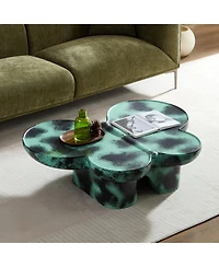 Streamdale Furniture Streamdale Modern Coffee Table Faux Travertine Textured for Livingroom/Office,Green + Black