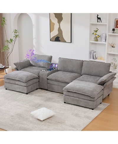 Streamdale Furniture U-Shaped Sectional Sofa- Storage, Wireless Charging, Bluetooth