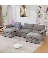 Streamdale Furniture U-Shaped Sectional Sofa- Storage, Wireless Charging, Bluetooth