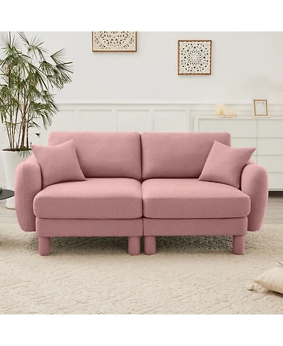Streamdale Furniture Streamdale Pink Boucle 2-Seater Loveseat Sofa with Shell Armrests