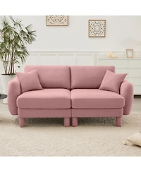Streamdale Furniture Streamdale Pink Boucle 2-Seater Loveseat Sofa with Shell Armrests