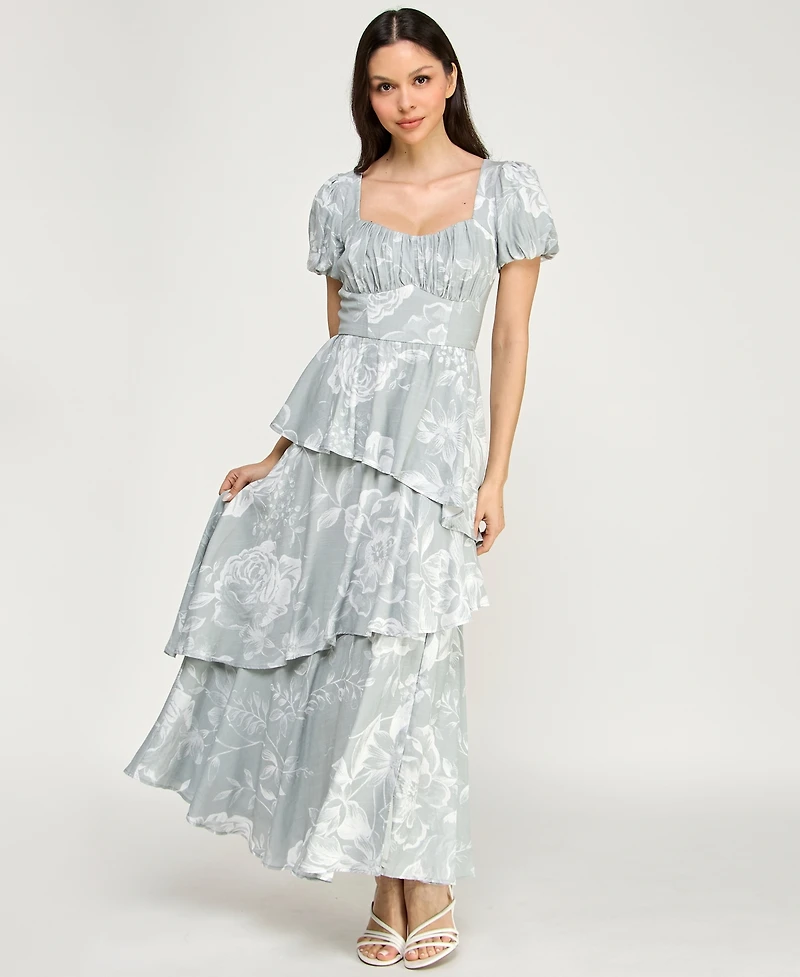 Row A Women's Sweetheart Neck Tiered Maxi Dress