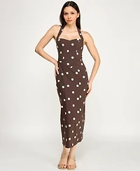 Row A Women's Sweetheart Halter Neck Slim Midi Dress