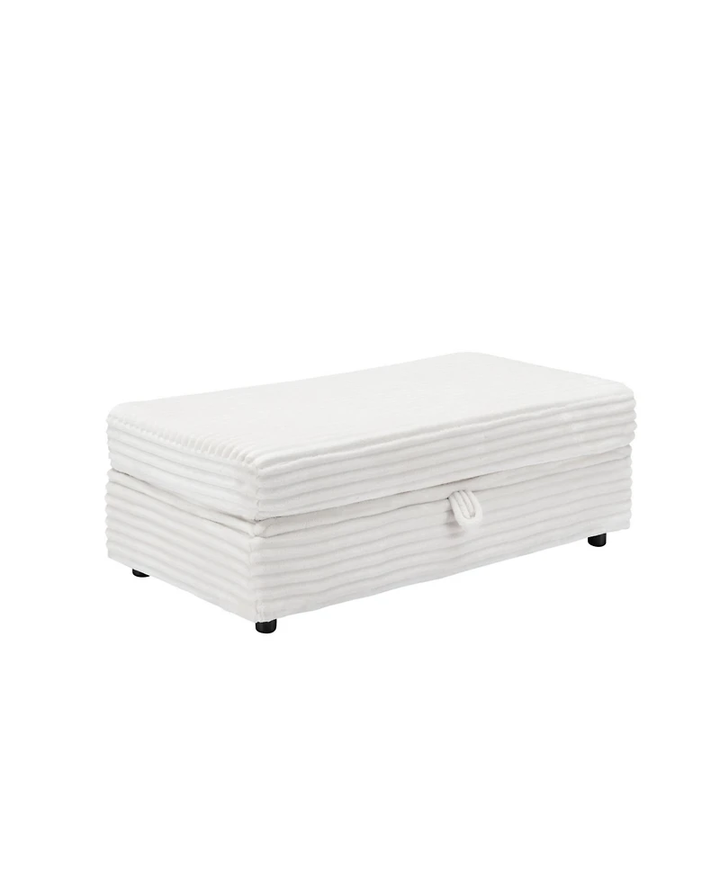 Streamdale Furniture Corduroy Armchair Set w/ Usb Ports & Storage Stool - White