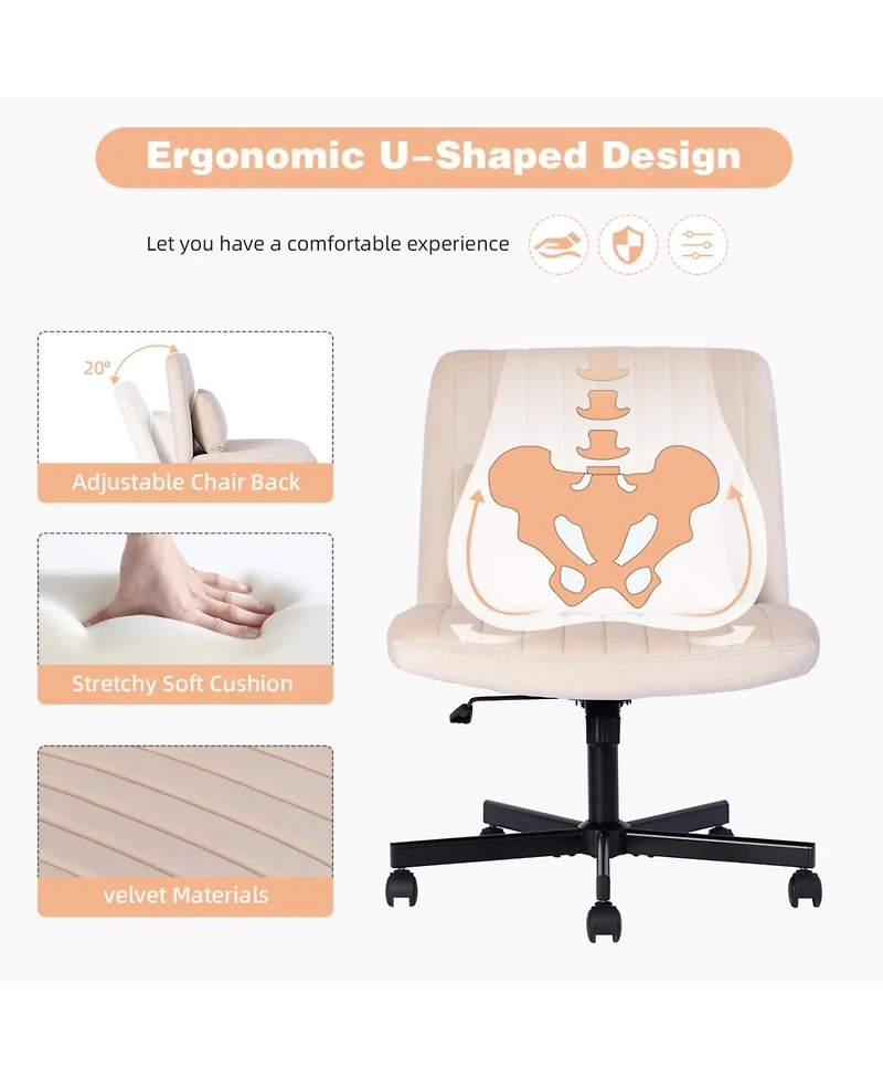 Streamdale Furniture Velvet Criss Cross Armless Office Chair with Wheels