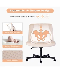 Streamdale Furniture Velvet Criss Cross Armless Office Chair with Wheels