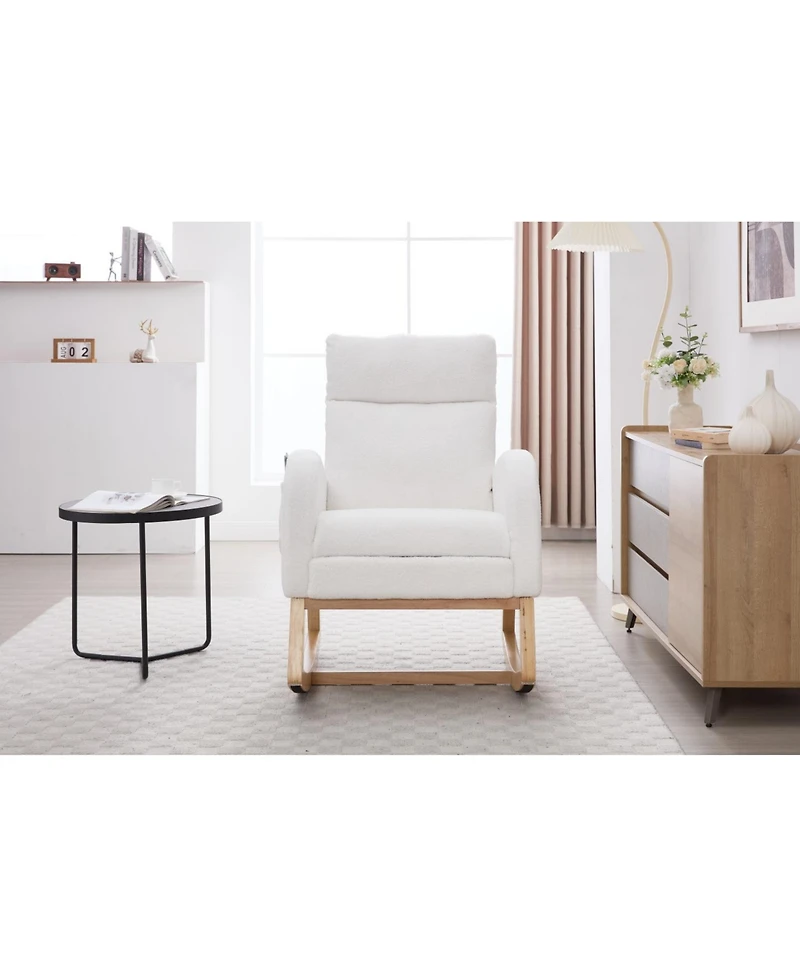 Streamdale Furniture Teddy Fabric Leisure Rocking Chair with Adjustable Footstool White