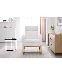 Streamdale Furniture Teddy Fabric Leisure Rocking Chair with Adjustable Footstool White