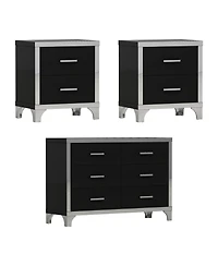 Streamdale Furniture 3-Pieces Sets,Dresser and Two Nightstands with Metal Handles Mirror Decoration, Elegant