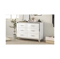 Streamdale Furniture Elegant High Gloss Dresser with Metal Handle, Mirrored Storage Cabinet 6 Drawers