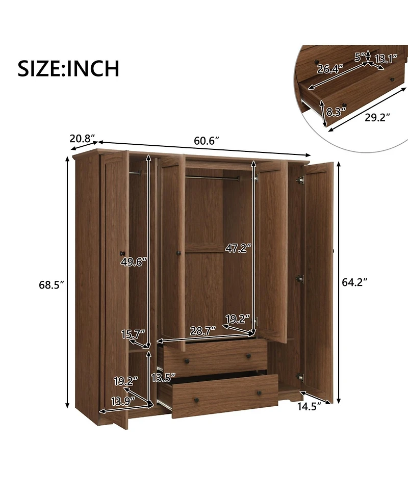 Streamdale Furniture 4 Door Wardrobe Armoire Closet with 2 Drawers