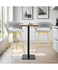 Streamdale Furniture Swivel Bar Stools Cotton Linen Cushions Rust-Proof Metal Frame