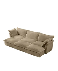 Streamdale Furniture Corduroy Camel 3-Seat Sofa with Ottomans