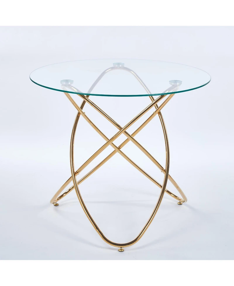 Streamdale Furniture Modern Glass Dining Table with Golden Metal Legs