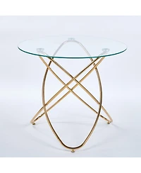 Streamdale Furniture Modern Glass Dining Table with Golden Metal Legs