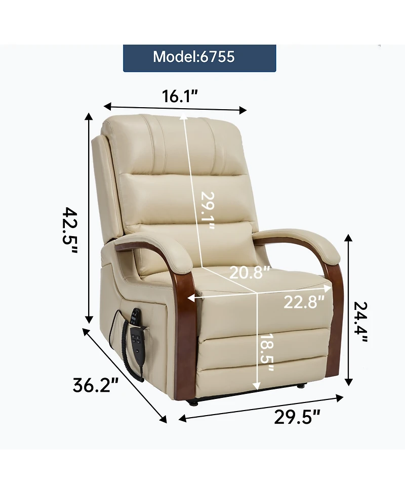 Streamdale Furniture Power Beige Leatheraire Lift Recliner, Heat & Massage
