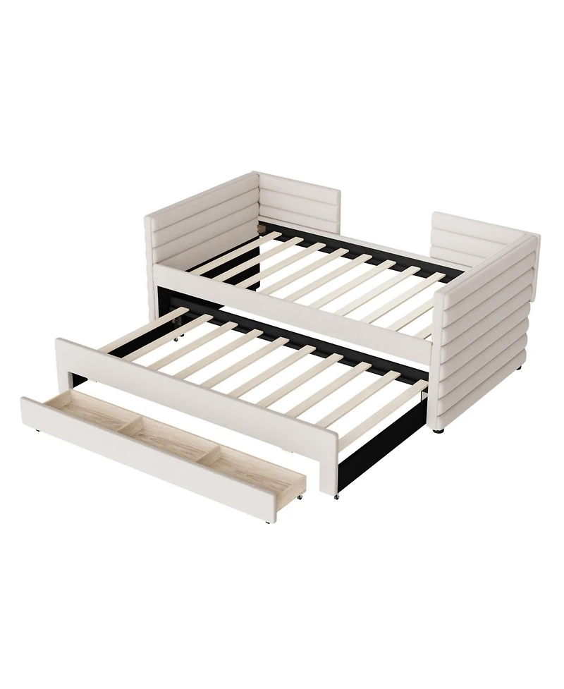 Streamdale Furniture Twin Upholstered Daybed with Trundle & Storage, Linen Fabric