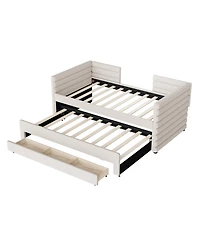 Streamdale Furniture Twin Upholstered Daybed with Trundle & Storage, Linen Fabric