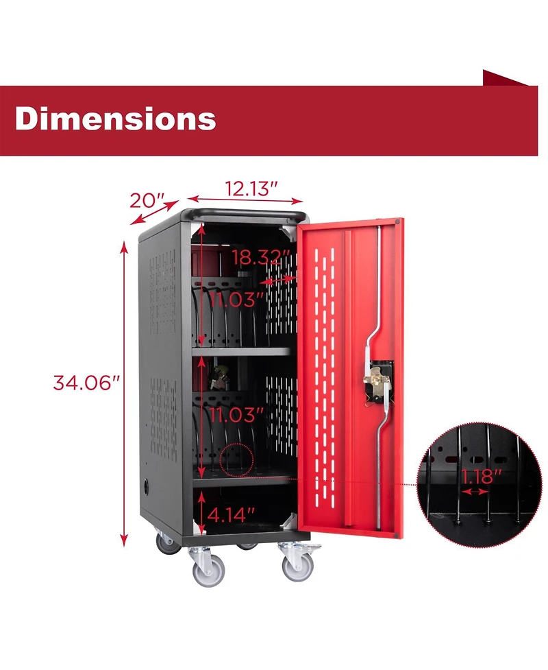 Streamdale Furniture 16 Bay Mobile Charging Cart for Chromebook/Tablet/Laptop.