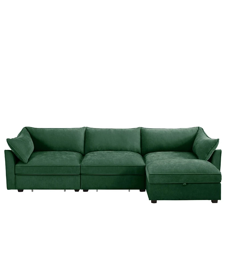 Streamdale Furniture L-Shaped Sectional Sofa, Ottoman, Wide Deep Seat, Chenille