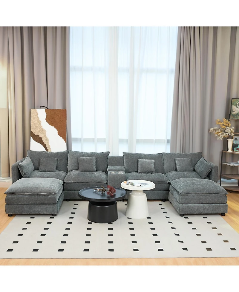 Streamdale Furniture Streamdale U Shaped Cloud Couch, 144" Modular Chenille Sofa with Ottoman & Storage