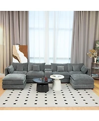 Streamdale Furniture Streamdale U Shaped Cloud Couch, 144" Modular Chenille Sofa with Ottoman & Storage