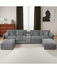 Streamdale Furniture Streamdale U Shaped Cloud Couch, 144" Modular Chenille Sofa with Ottoman & Storage