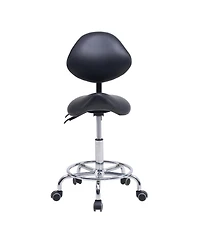 Streamdale Furniture Saddle Stool Chair with Backrest, Swivel Hydraulic Tilt Seat, Wheels & Footrest for Medical, Dental & Clinic Use