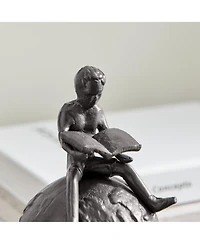 Danya B Brown Cast Iron Boy Reading on Globe Sculpture